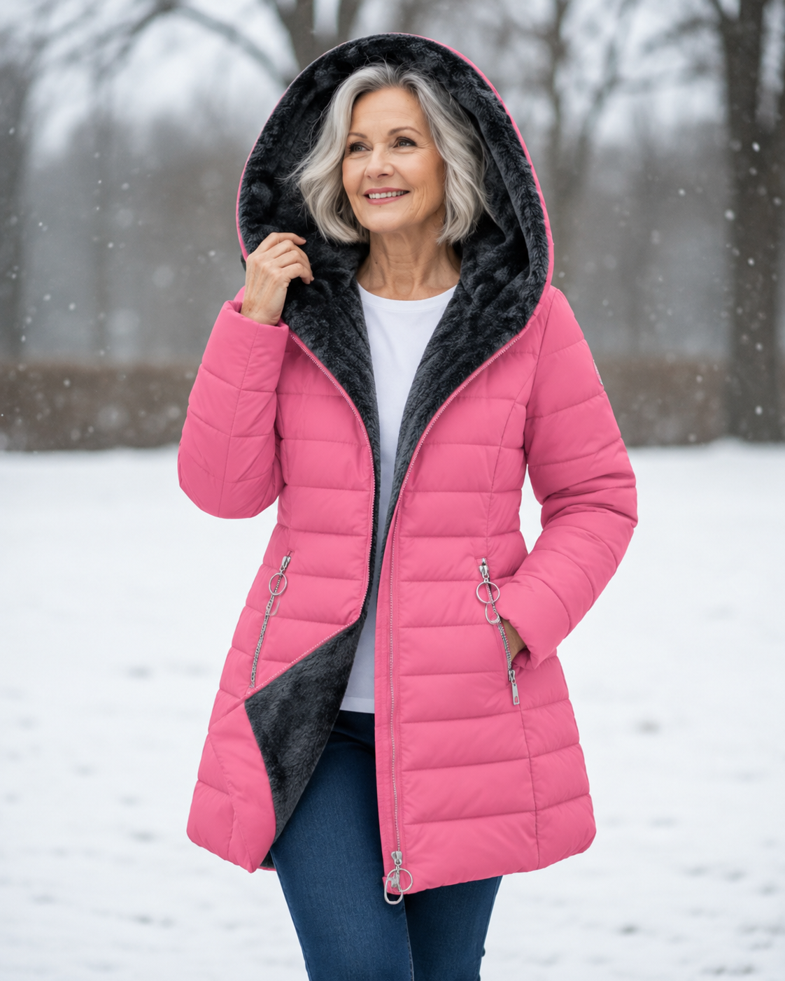Warm Quilted Winter Coat with Hood
