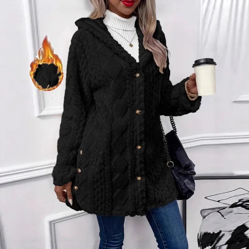 Women's Hooded Double-Sided Fleece Cardigan Long Sleeve Casual Warm Outerwear