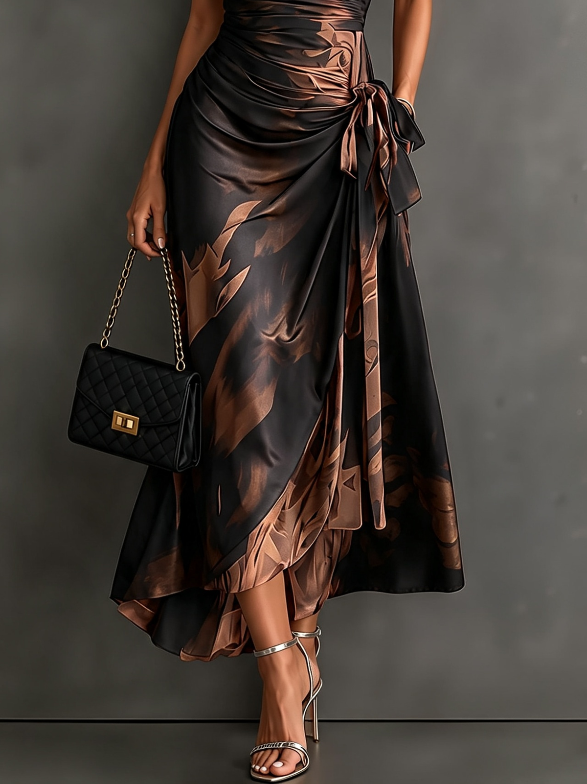 Abstract Print Wrap Maxi Dress