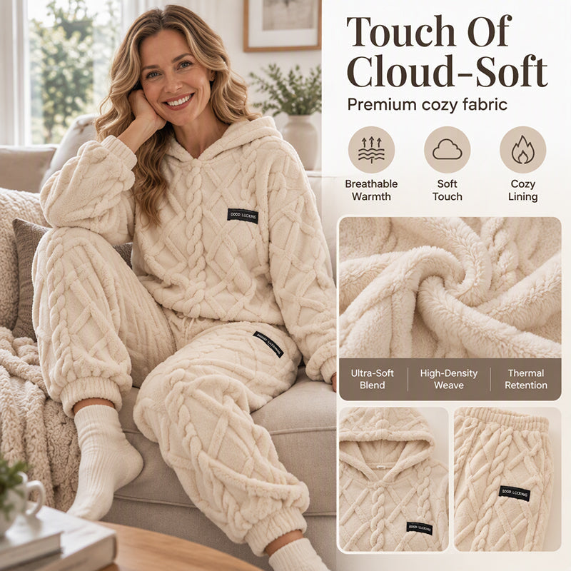 Cozy Everyday Comfort Women's Plush Textured Hoodie & Pants 2-Piece Set