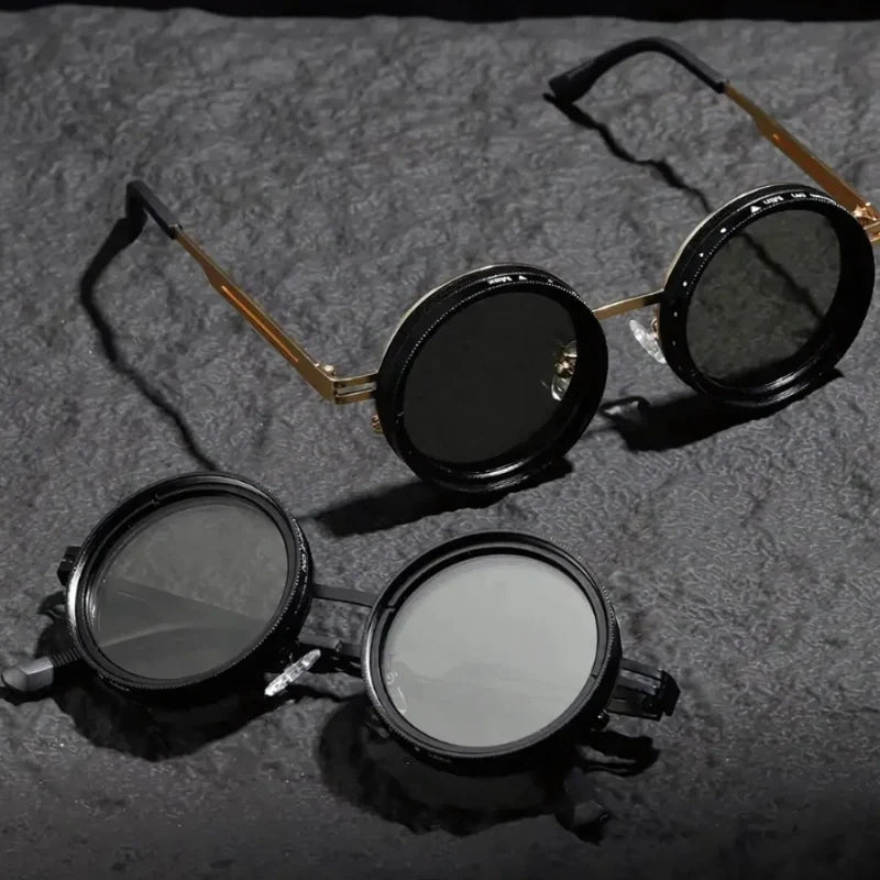 Sunglasses with Adjustable ND Filter Lenses and Round Frame