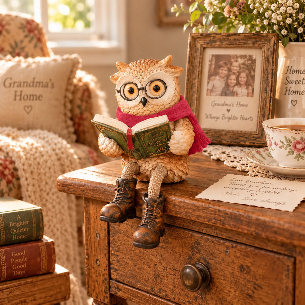 Cute Ornamental Figure of a Reading Owl