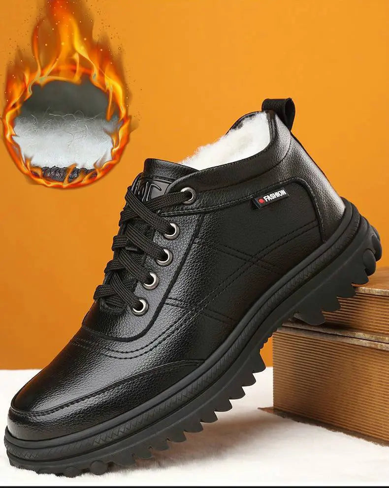 Winter Warm Men's Leather Boots with Thick Sole