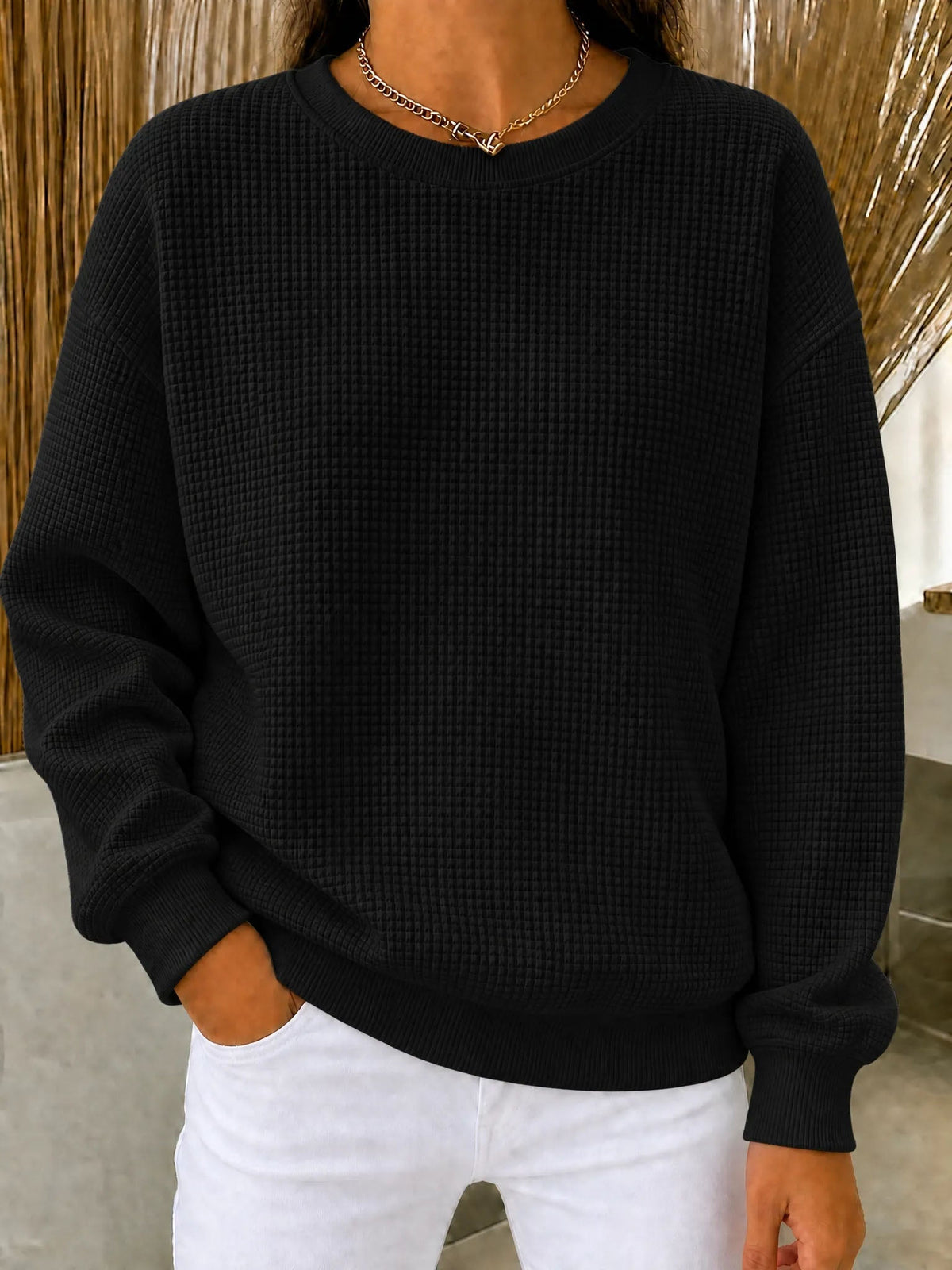 Women's Waffle Knit Crewneck Sweatshirt