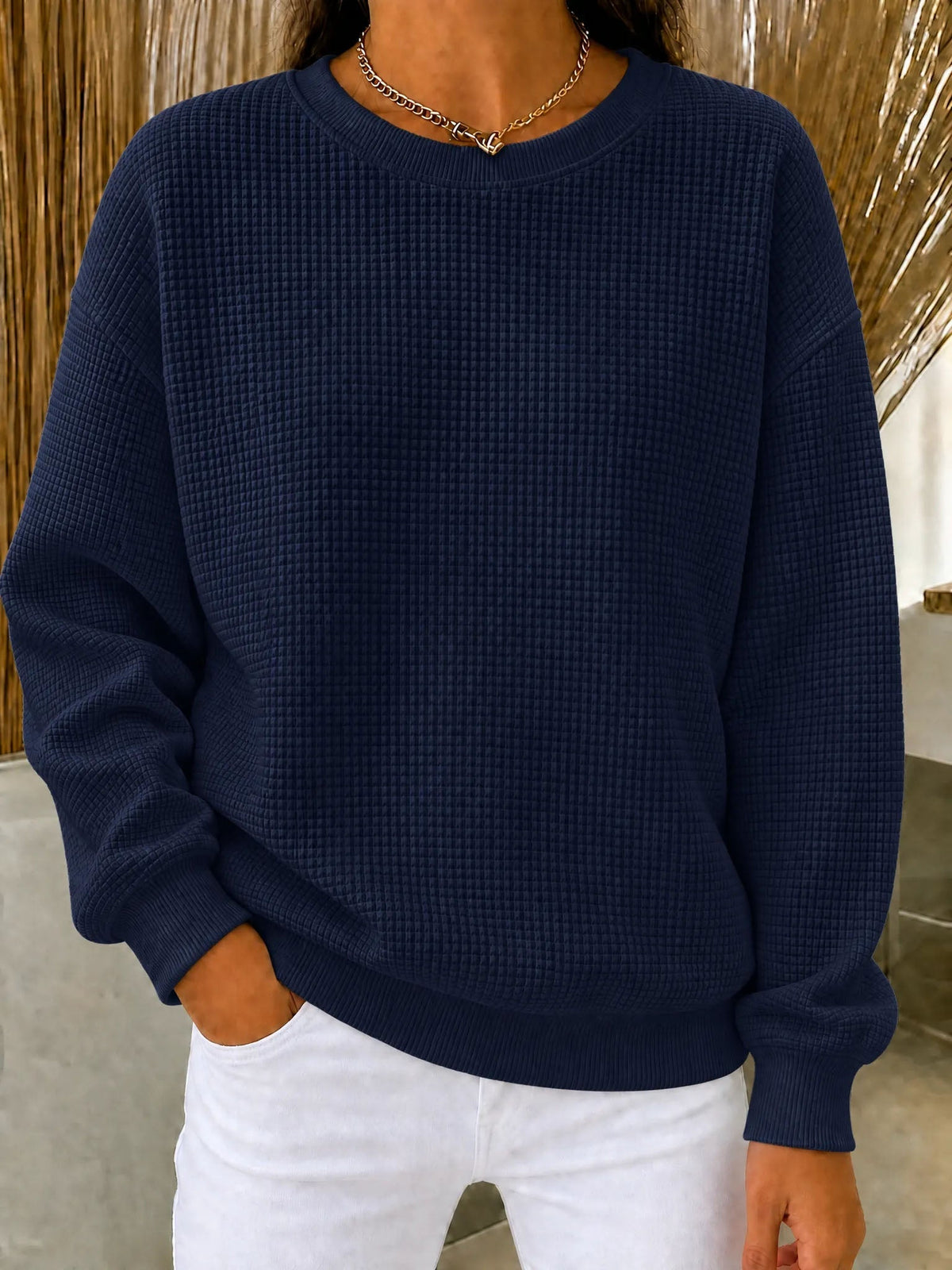 Women's Waffle Knit Crewneck Sweatshirt