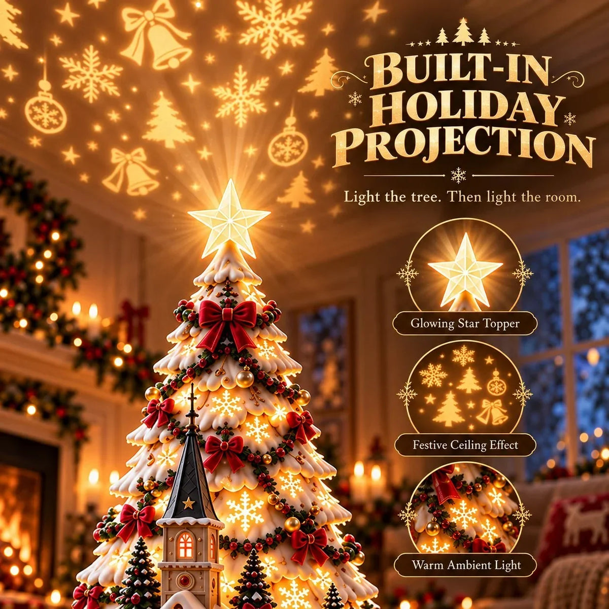 Illuminated Christmas Village with Wall and Ceiling Projection