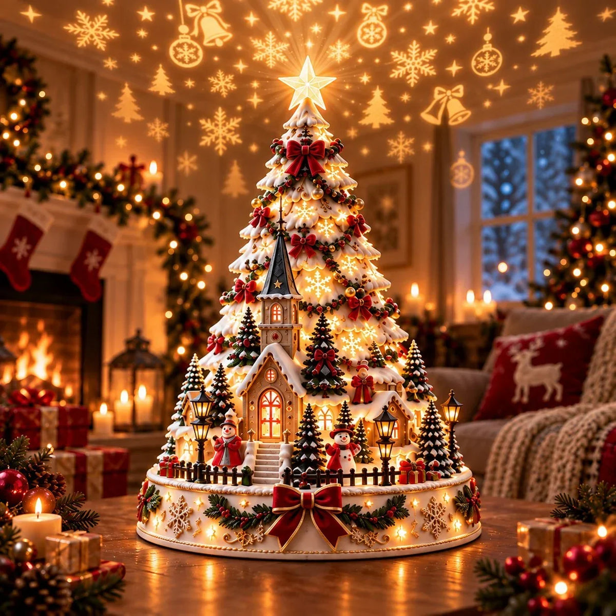 Illuminated Christmas Village with Wall and Ceiling Projection