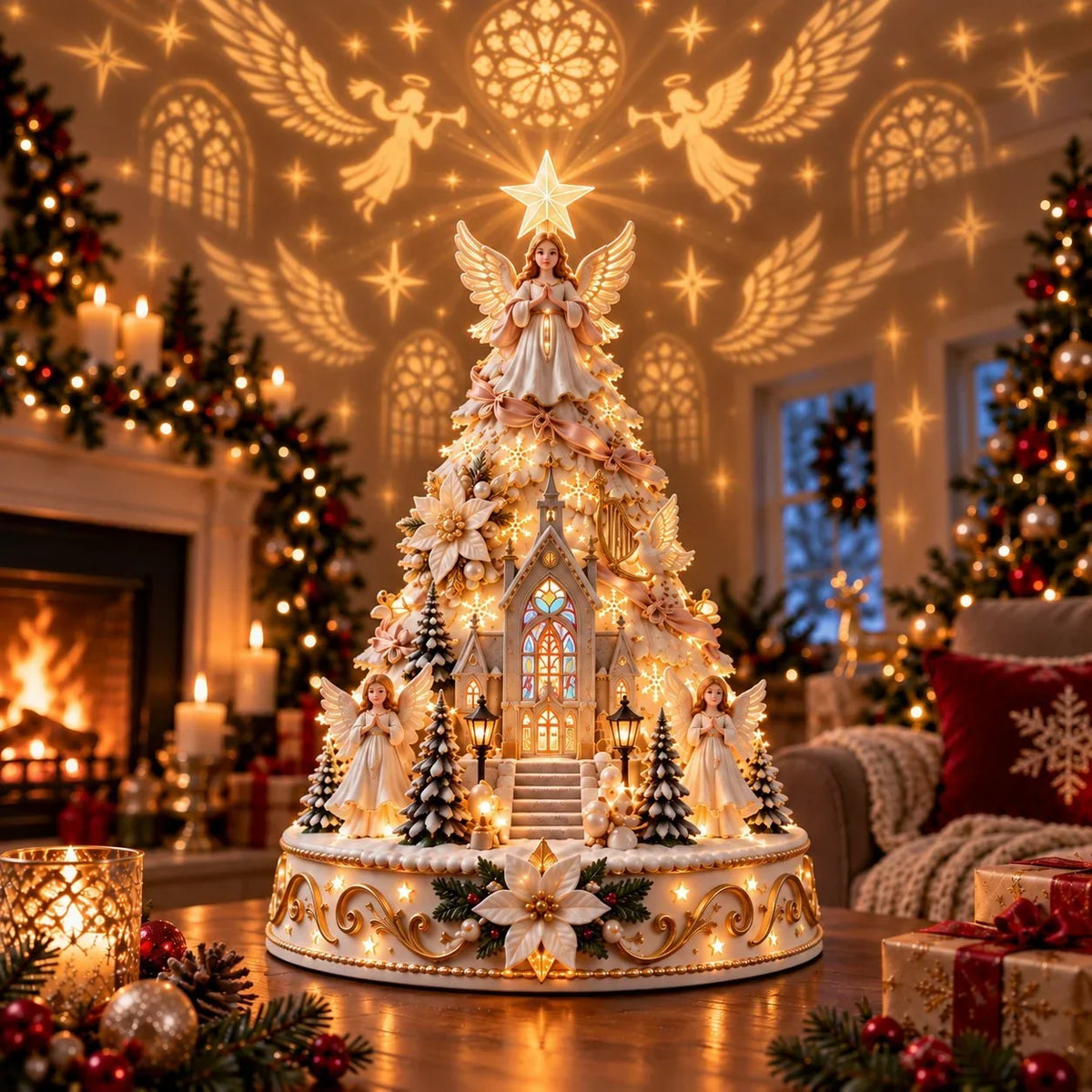 Illuminated Christmas Village with Wall and Ceiling Projection