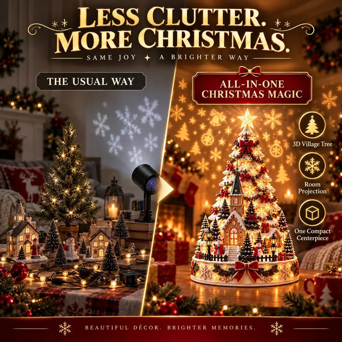 Illuminated Christmas Village with Wall and Ceiling Projection