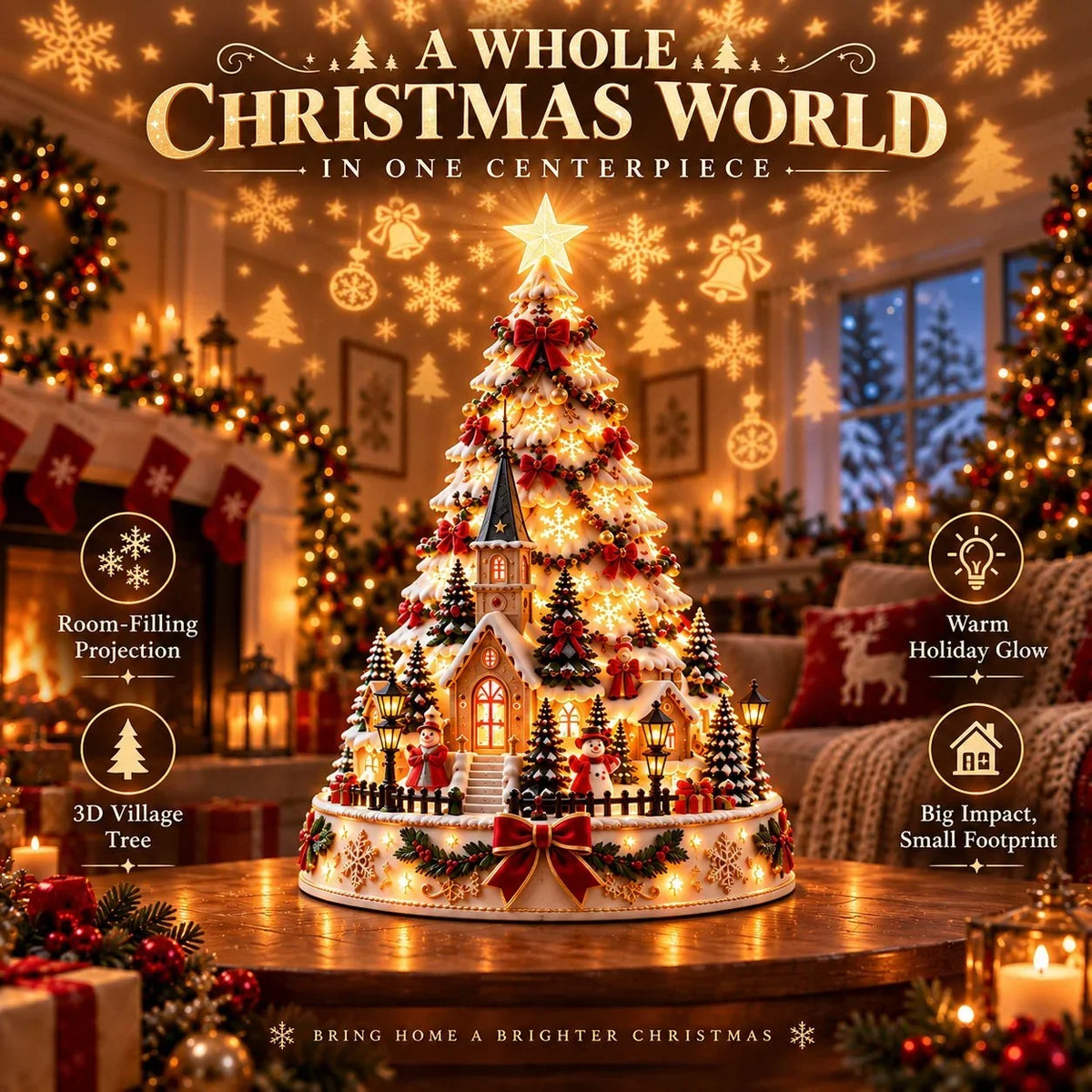Illuminated Christmas Village with Wall and Ceiling Projection