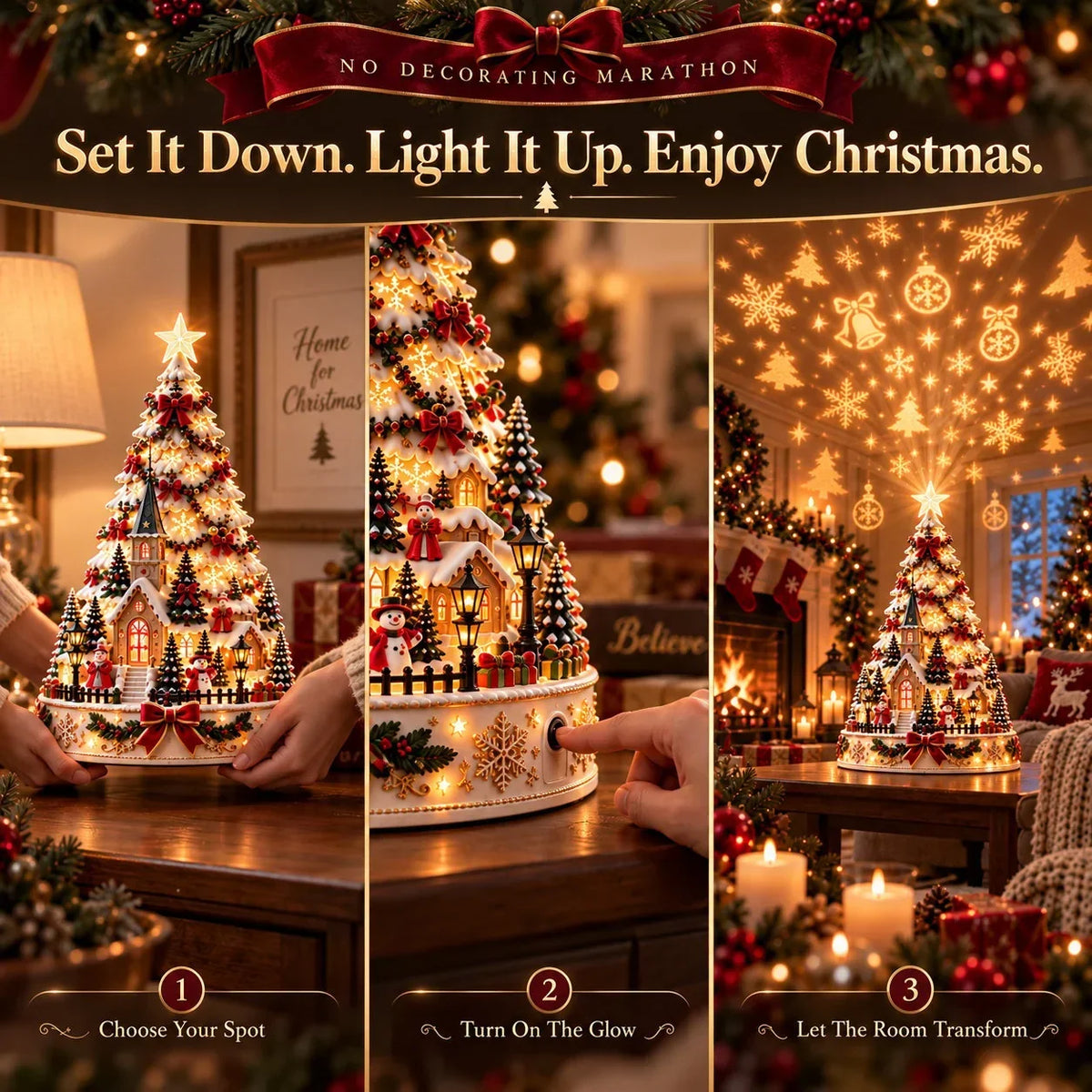 Illuminated Christmas Village with Wall and Ceiling Projection