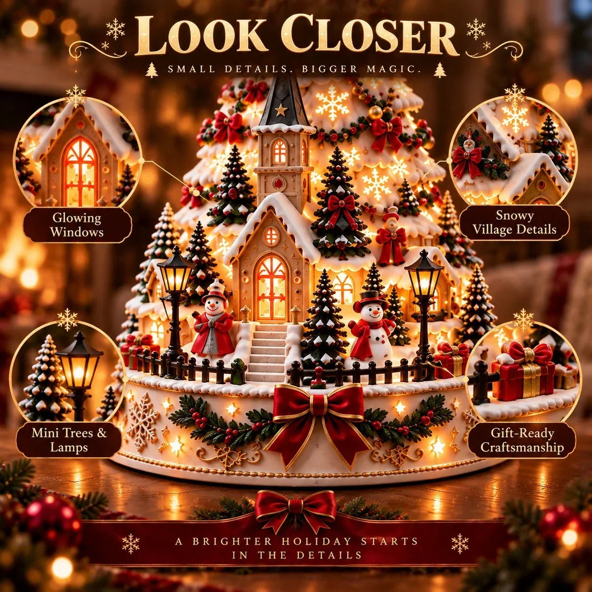 Illuminated Christmas Village with Wall and Ceiling Projection
