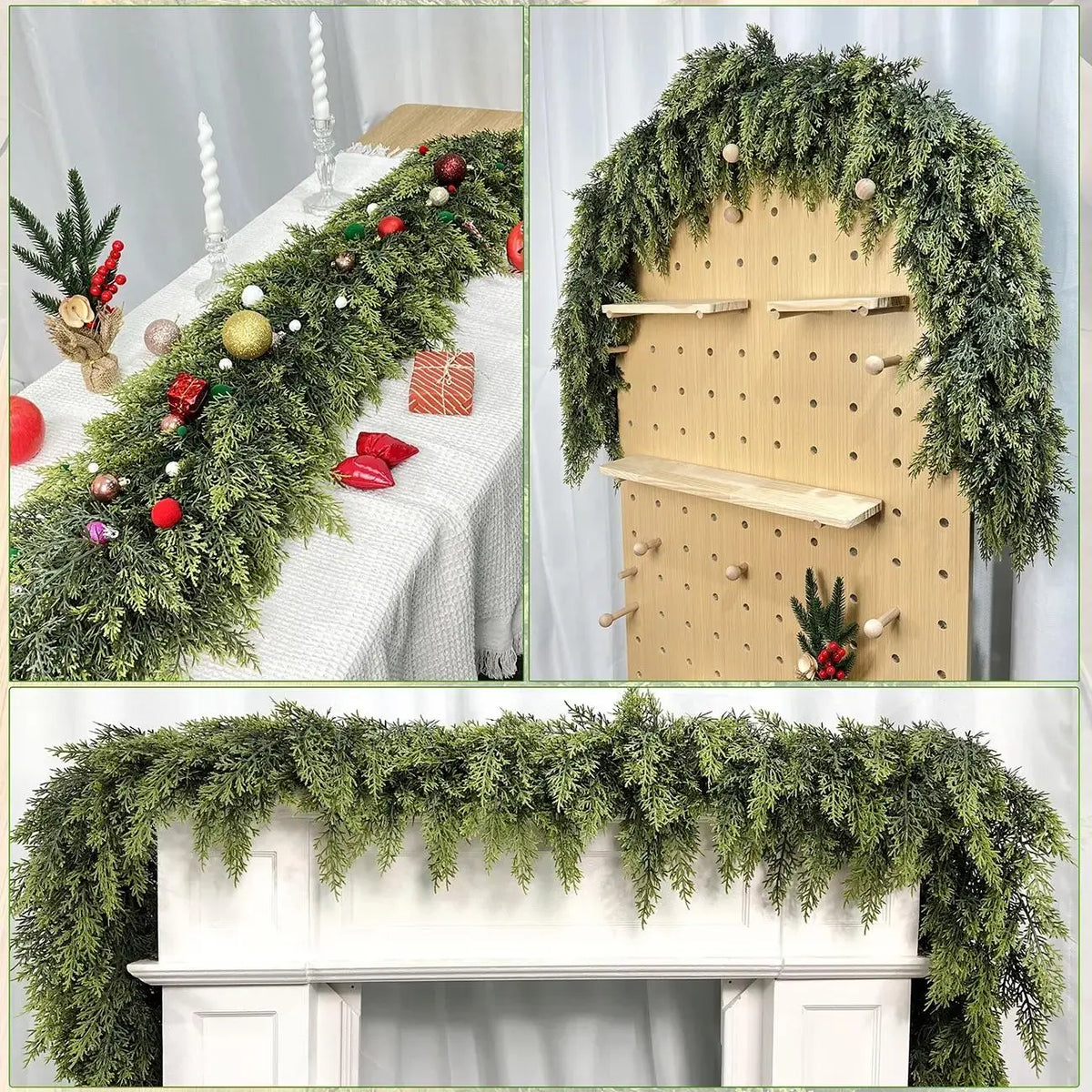 6 FT 2 PCS Artificial Cedar Garlands, Real Touch Winter Cedar Garland