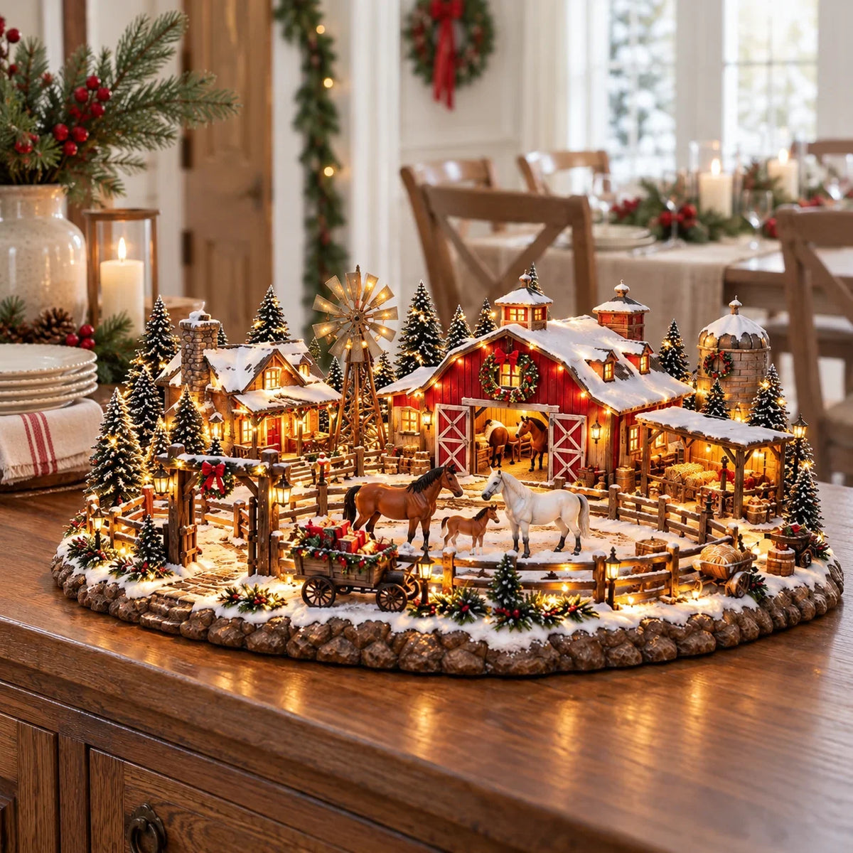 Christmas Horse Stable Village – Lighted Equestrian Holiday Scene