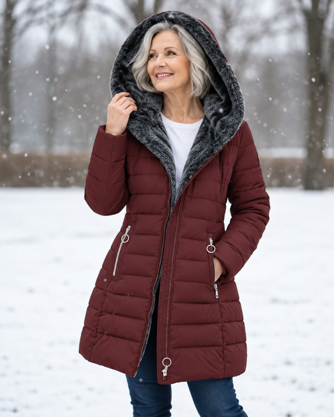 Warm Quilted Winter Coat with Hood
