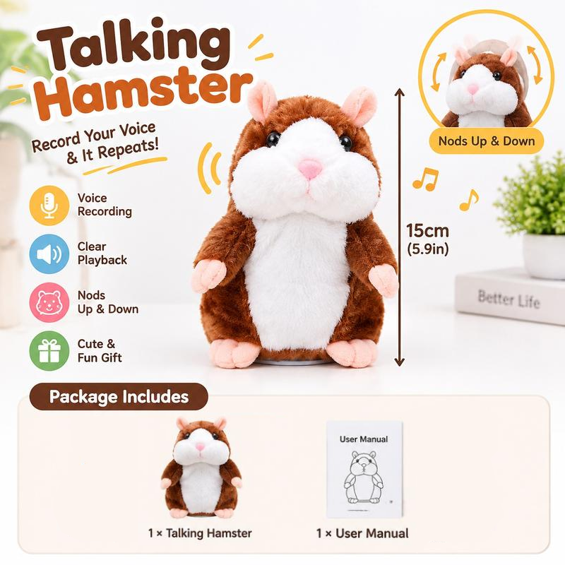 Talking Hamster Plush – Repeats Whatever You Say, Auto Head-Shaking, Hilarious Fun for Kids & Adults