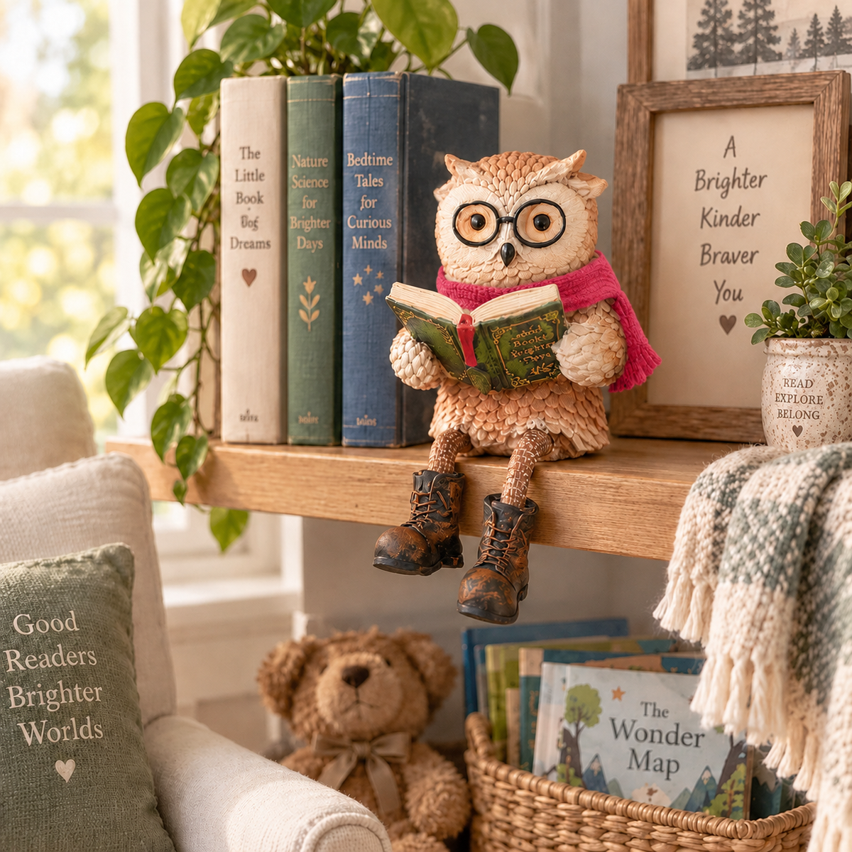 Cute Ornamental Figure of a Reading Owl