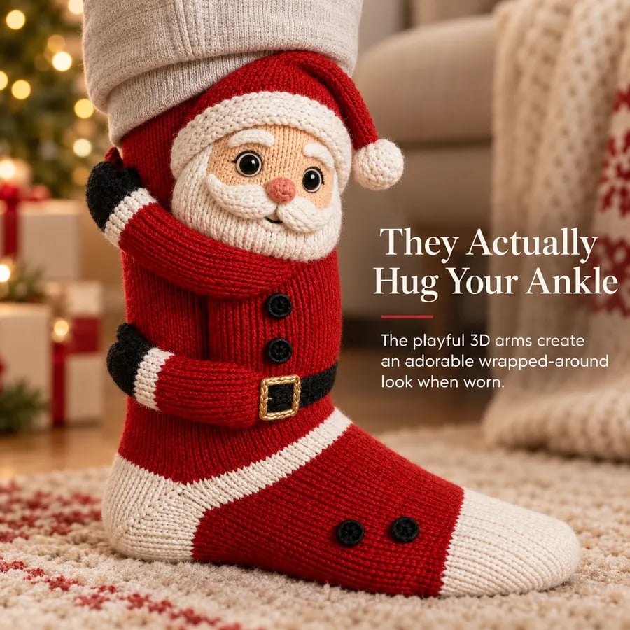 3D Hugging Christmas Cute Knit Holiday Socks