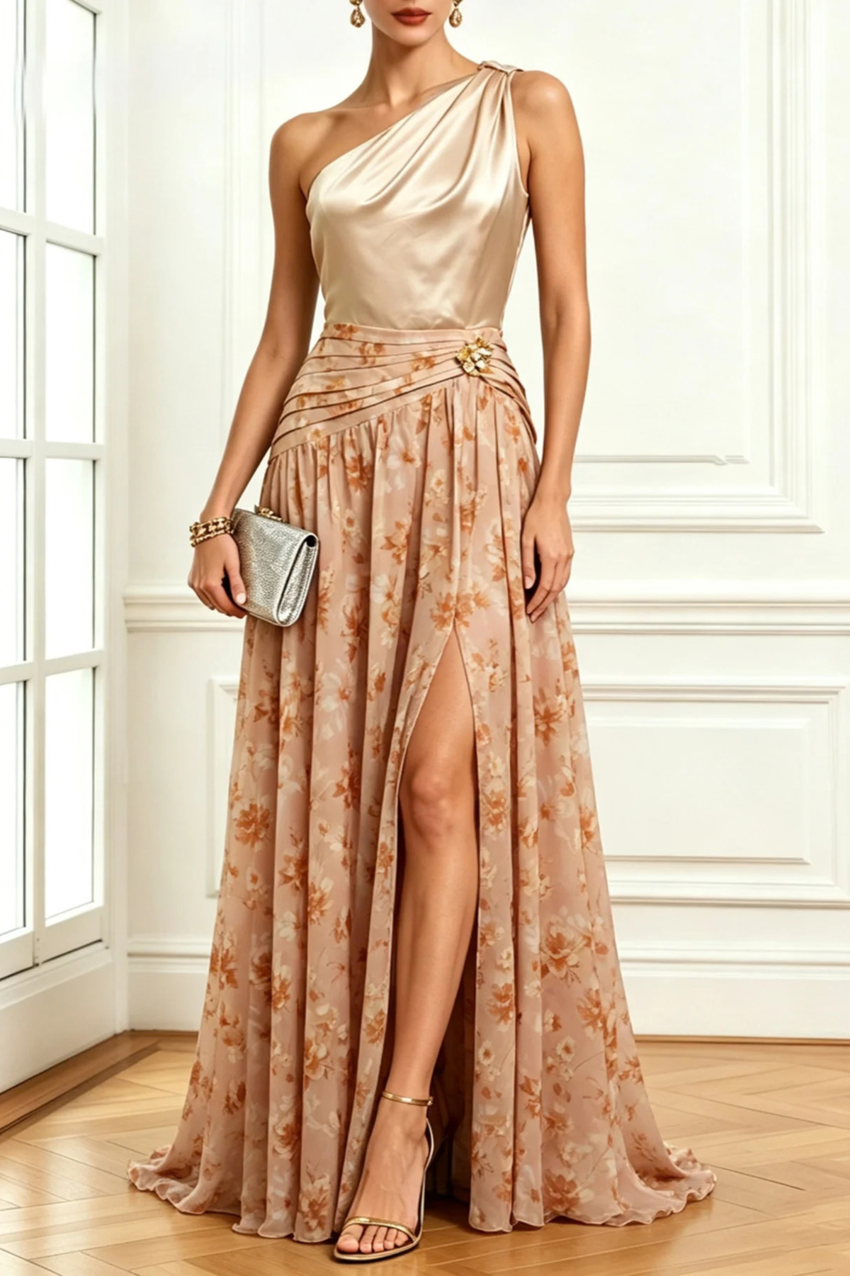 Army Green One Shoulder Slit Gown