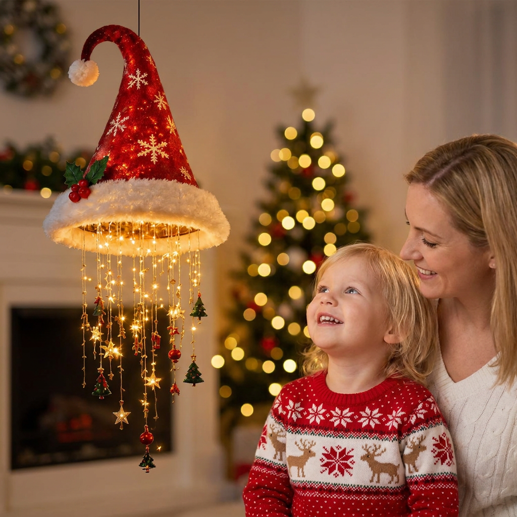 Christmas Santa Hat Lights with LED String Lights