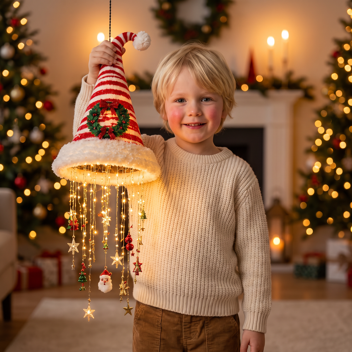 Christmas Santa Hat Lights with LED String Lights