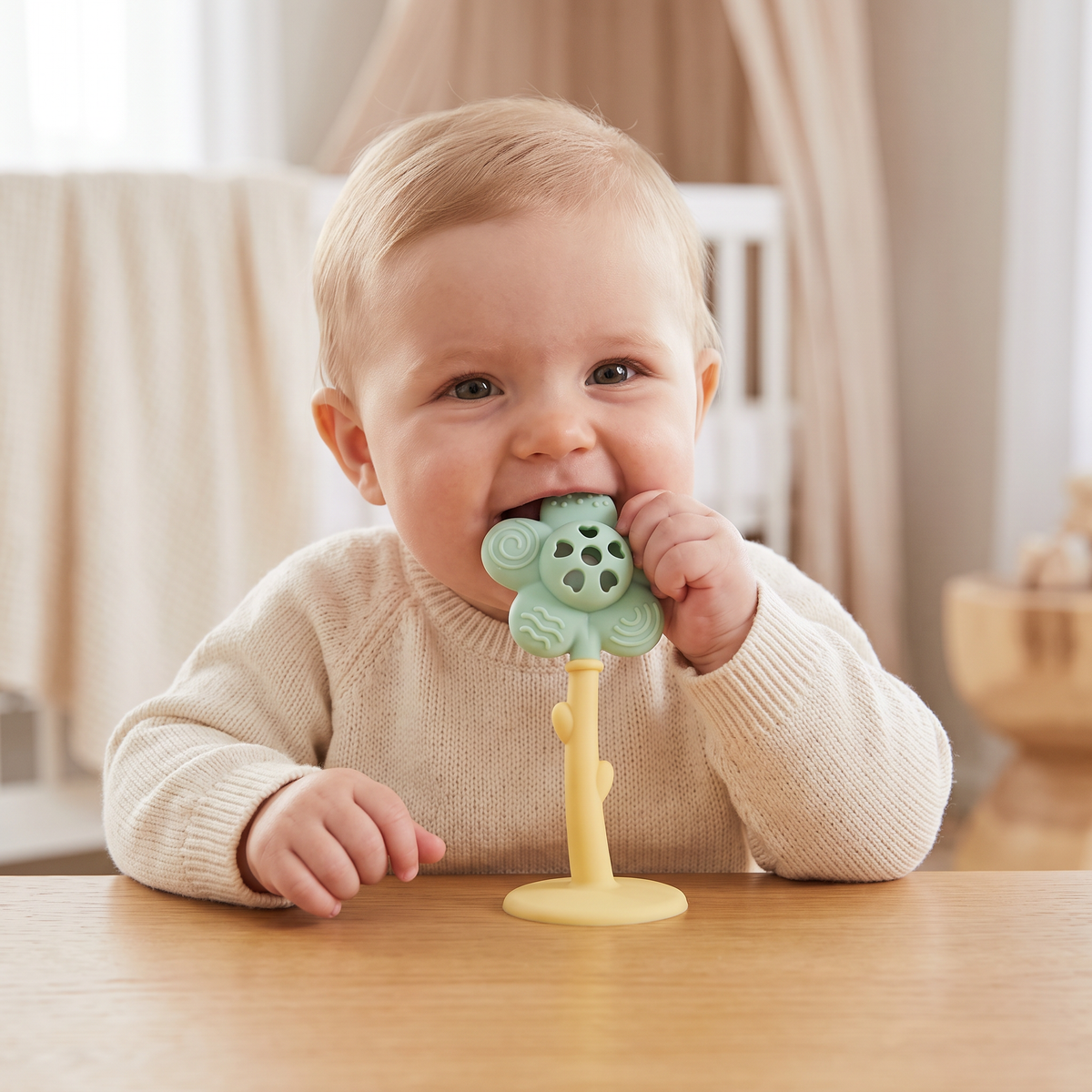 2-in-1 Sunflower Baby Teether & Rattle with Suction Base