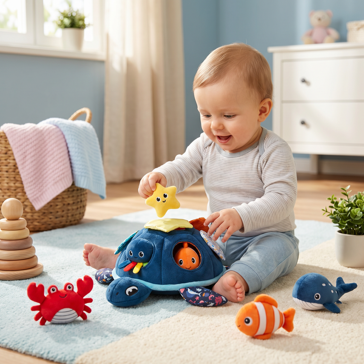 Montessori Turtle Discovery Toy – Soft Sensory Fabric Play for Babies