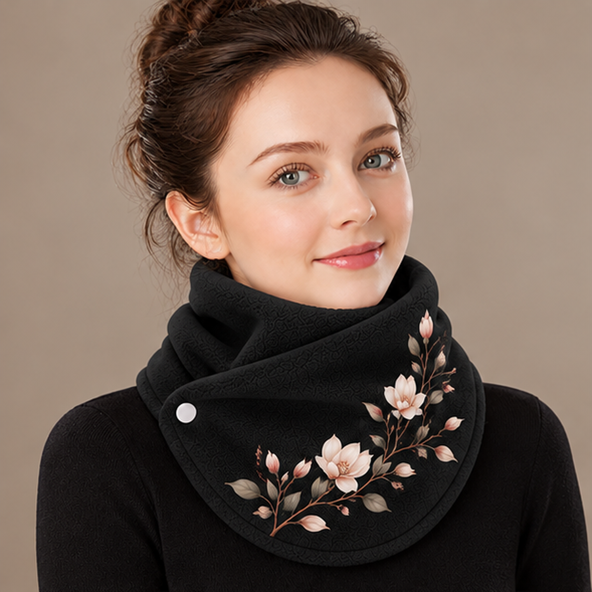 Elegant Floral Fleece Neck Warmer for Women – Soft & Cozy Winter Scarf