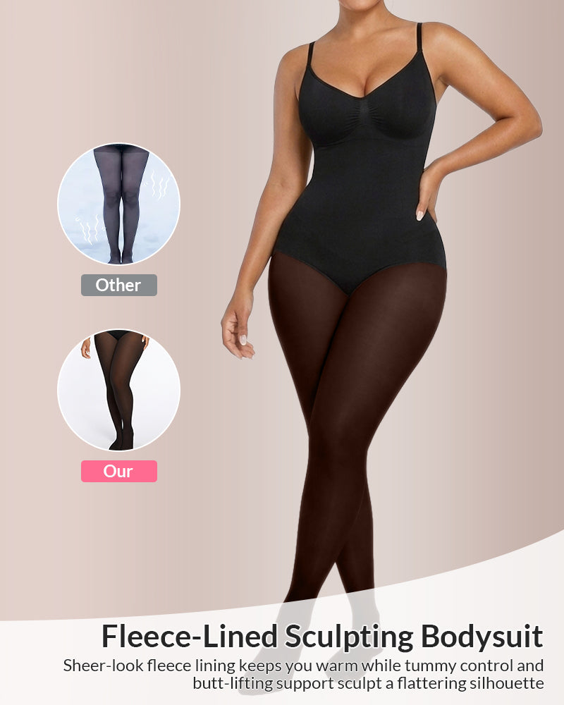 Sheer Illusion Tights & Tummy Control Fleece-Lined Bodysuit