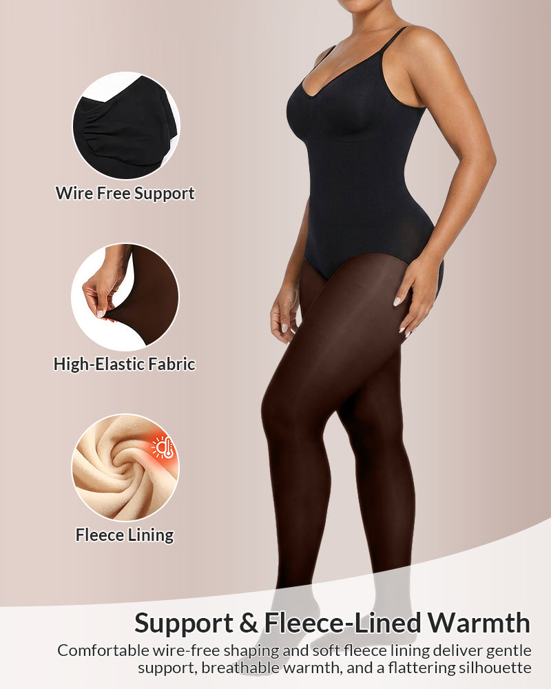 Sheer Illusion Tights & Tummy Control Fleece-Lined Bodysuit
