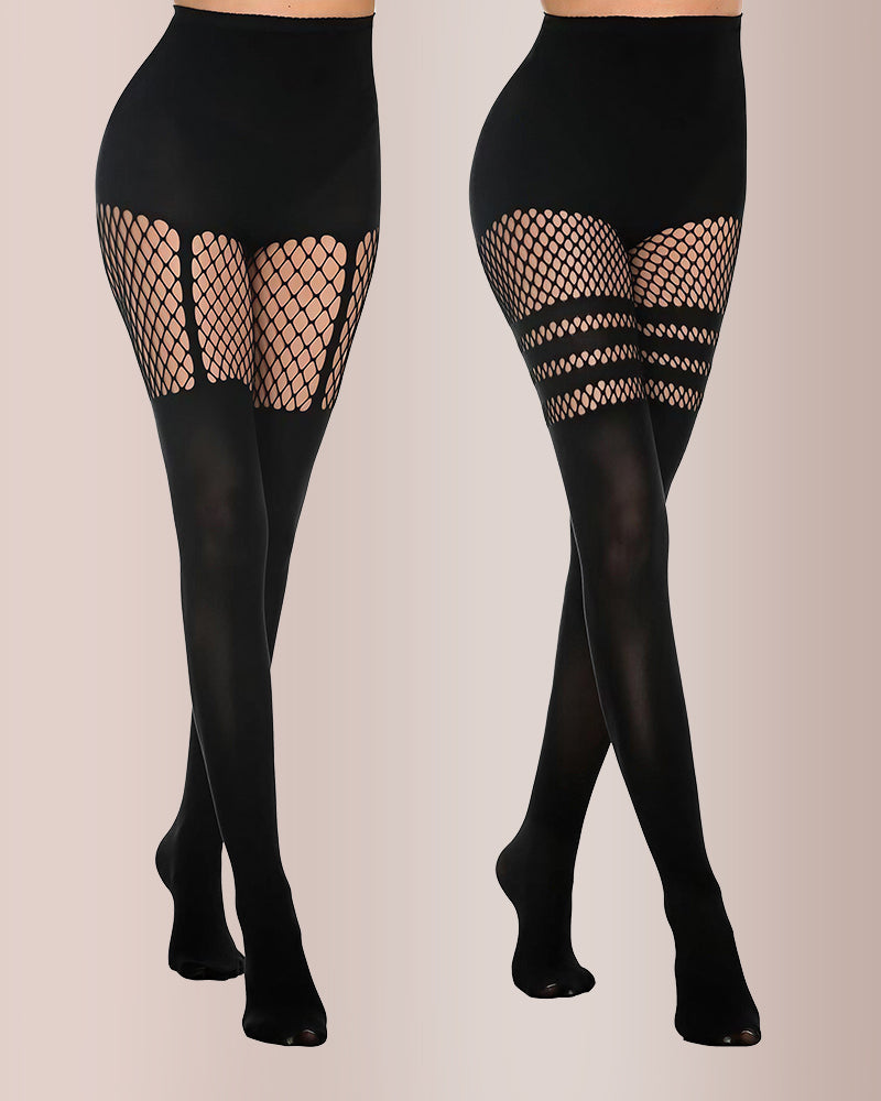 Cut-Out Fishnet Tights Illusion Pantyhose (2 Pack)
