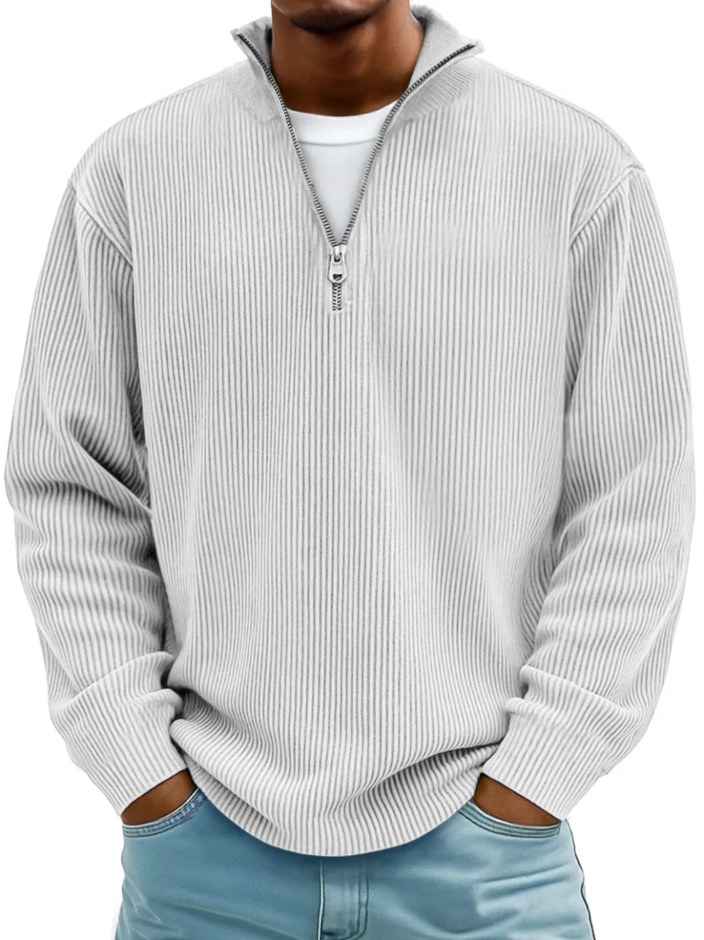 Marc Ribbed Knit Sweater with Zip Collar