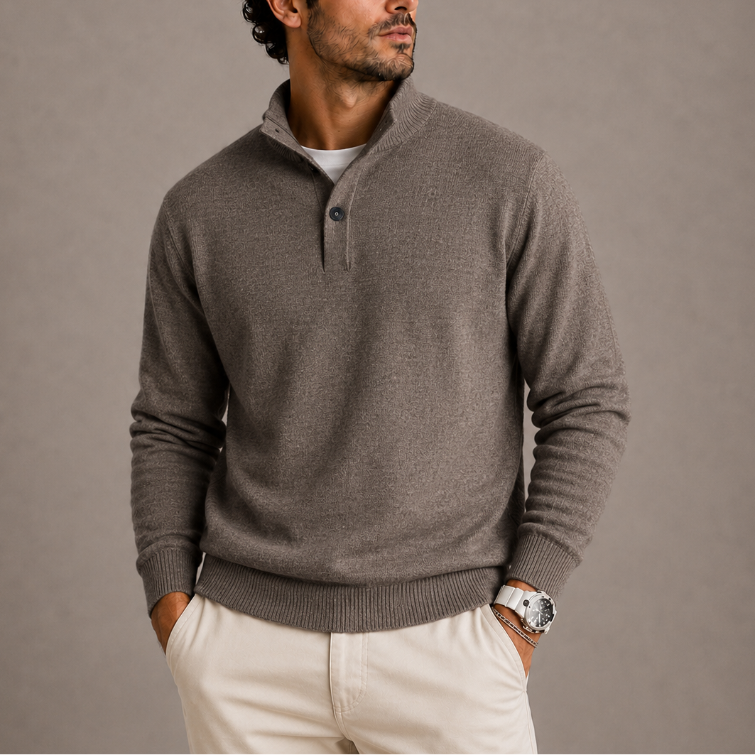 Men's Long Sleeve Knit Polo Sweater