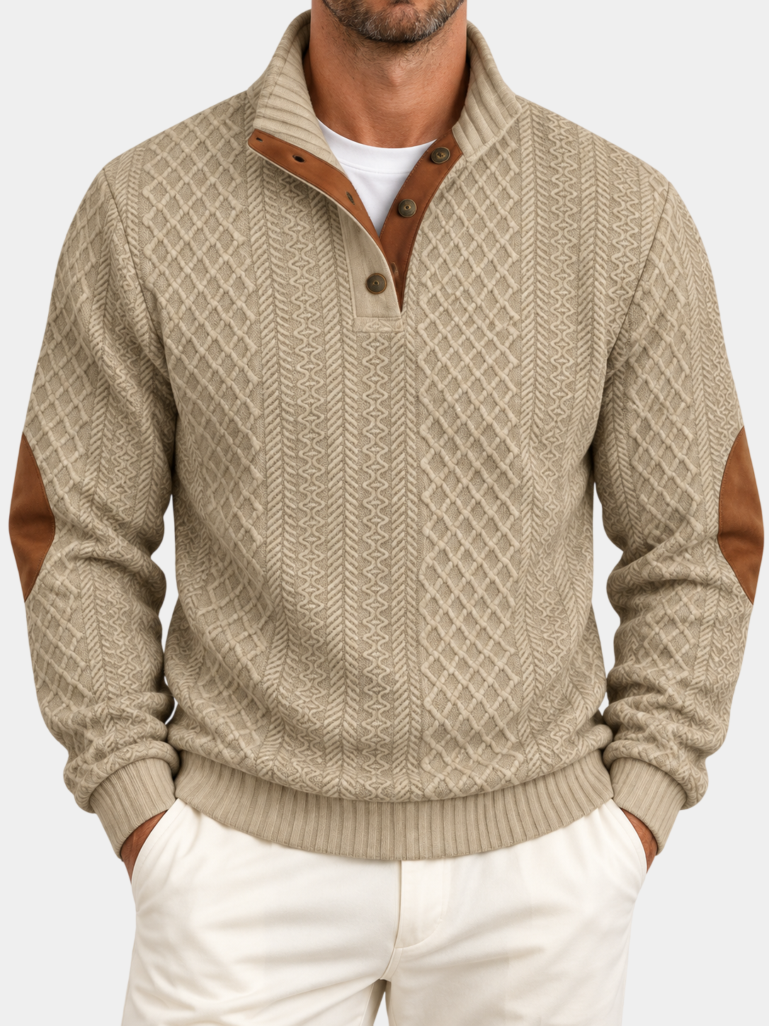 Jacquard Knit Stand Collar Pullover Sweatshirt
