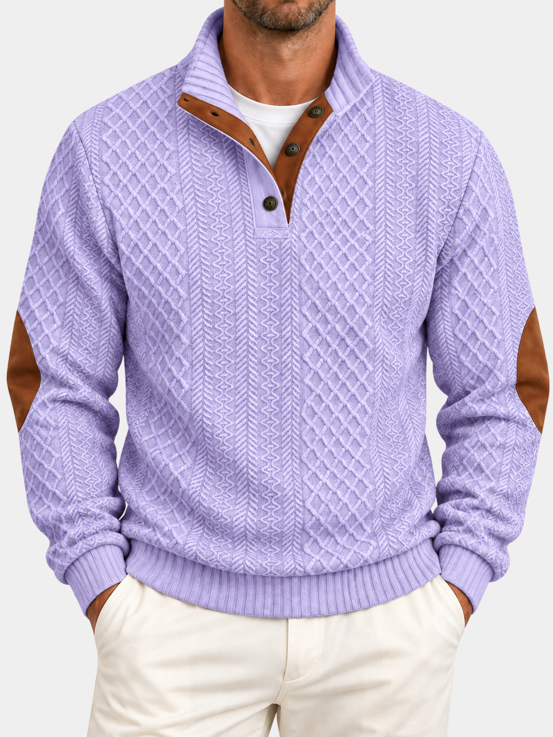 Jacquard Knit Stand Collar Pullover Sweatshirt