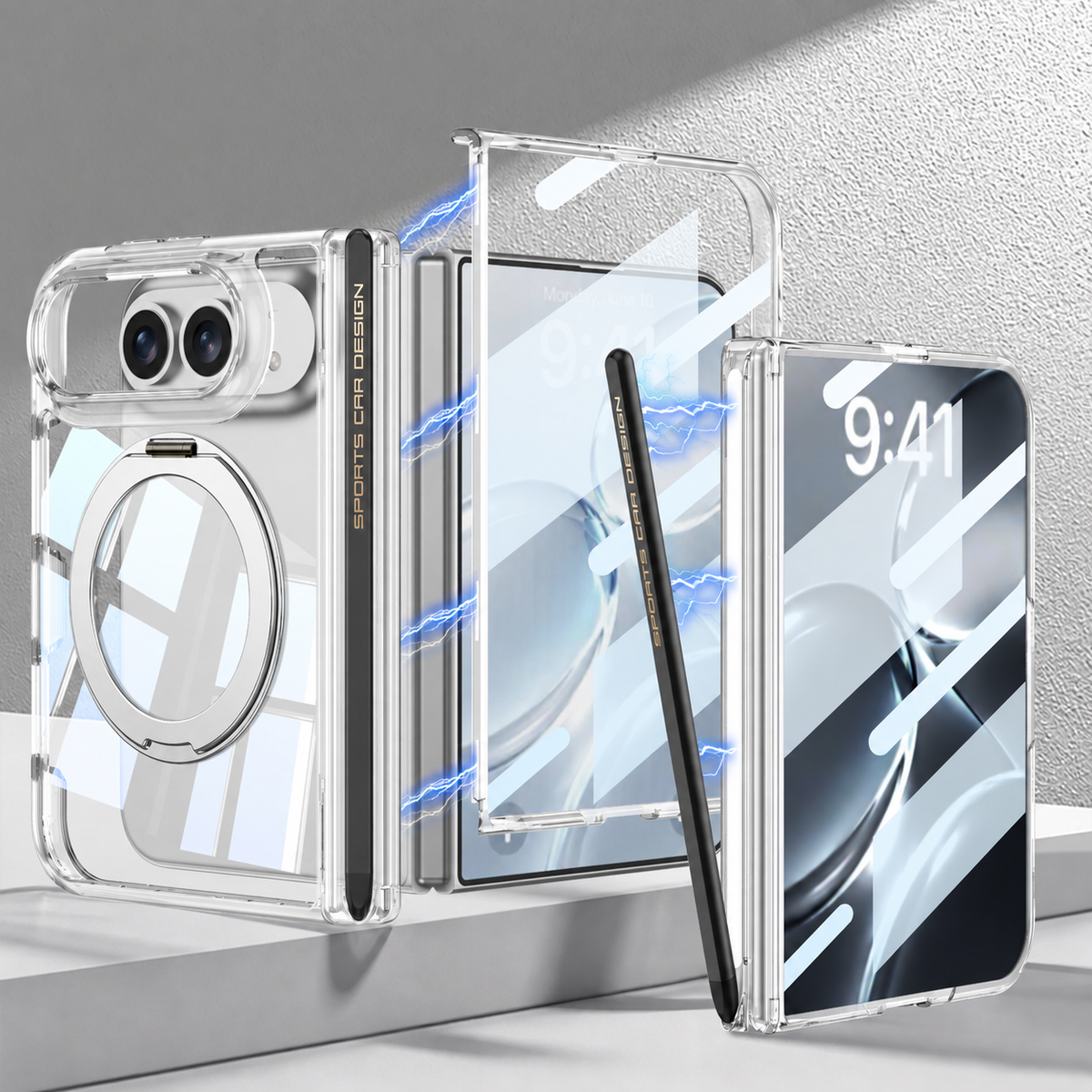 Magnetic Hinge Protection Clear Cover Built-in Tempered Glass Film & Magnetic Stylus
