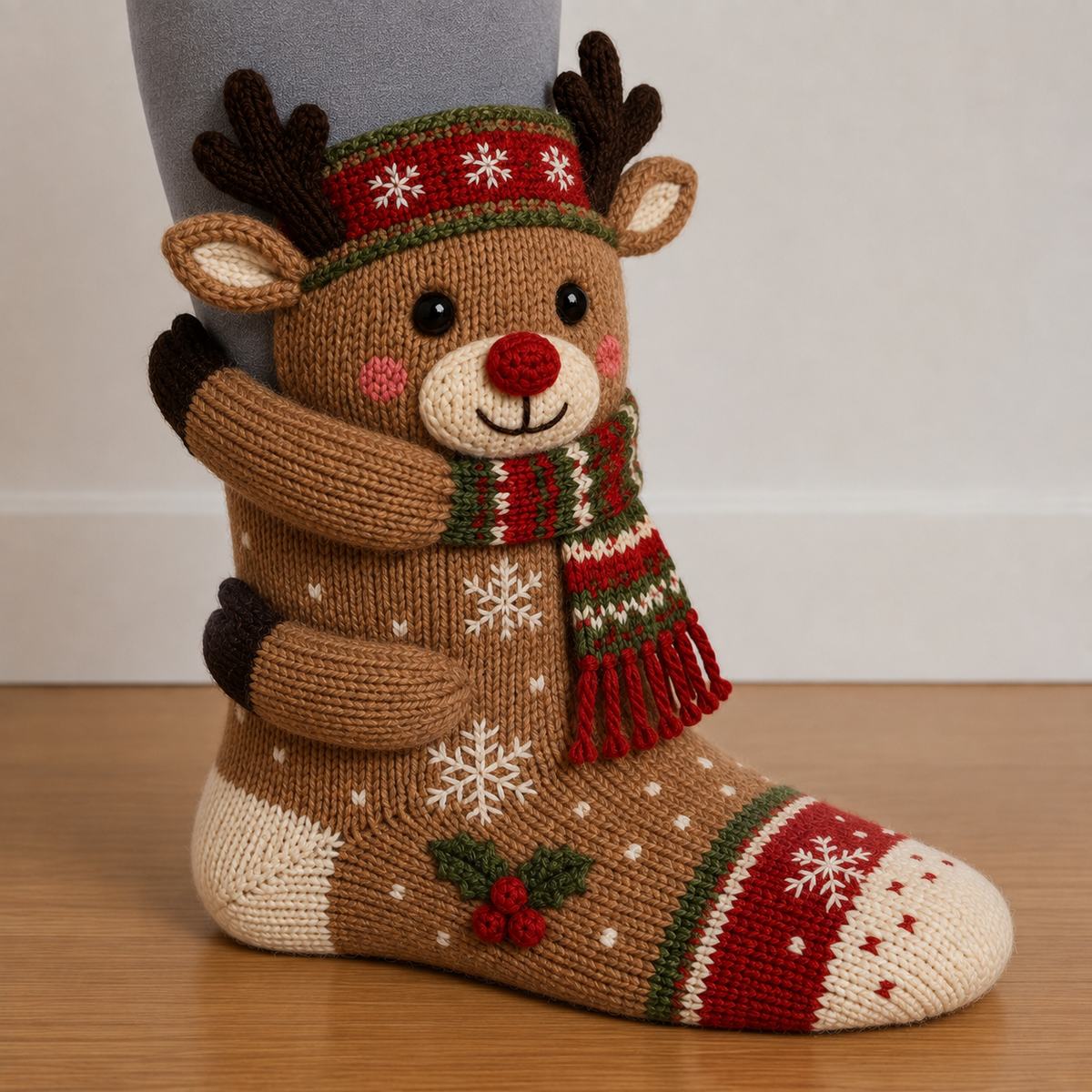 3D Hugging Christmas Cute Knit Holiday Socks