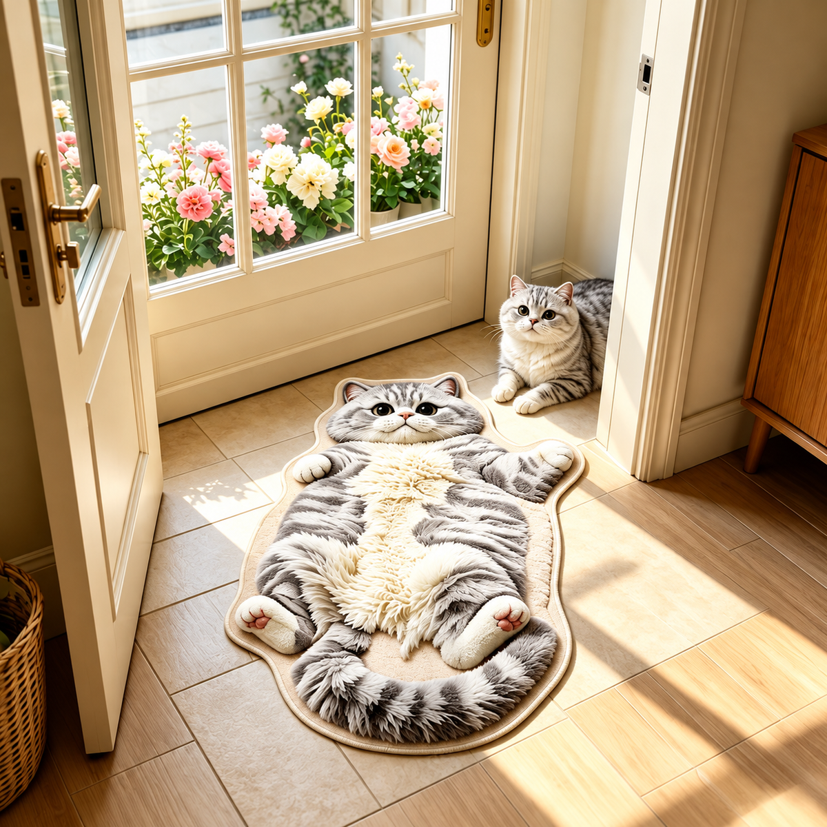 Chubby Tabby Cat Shaped Rug