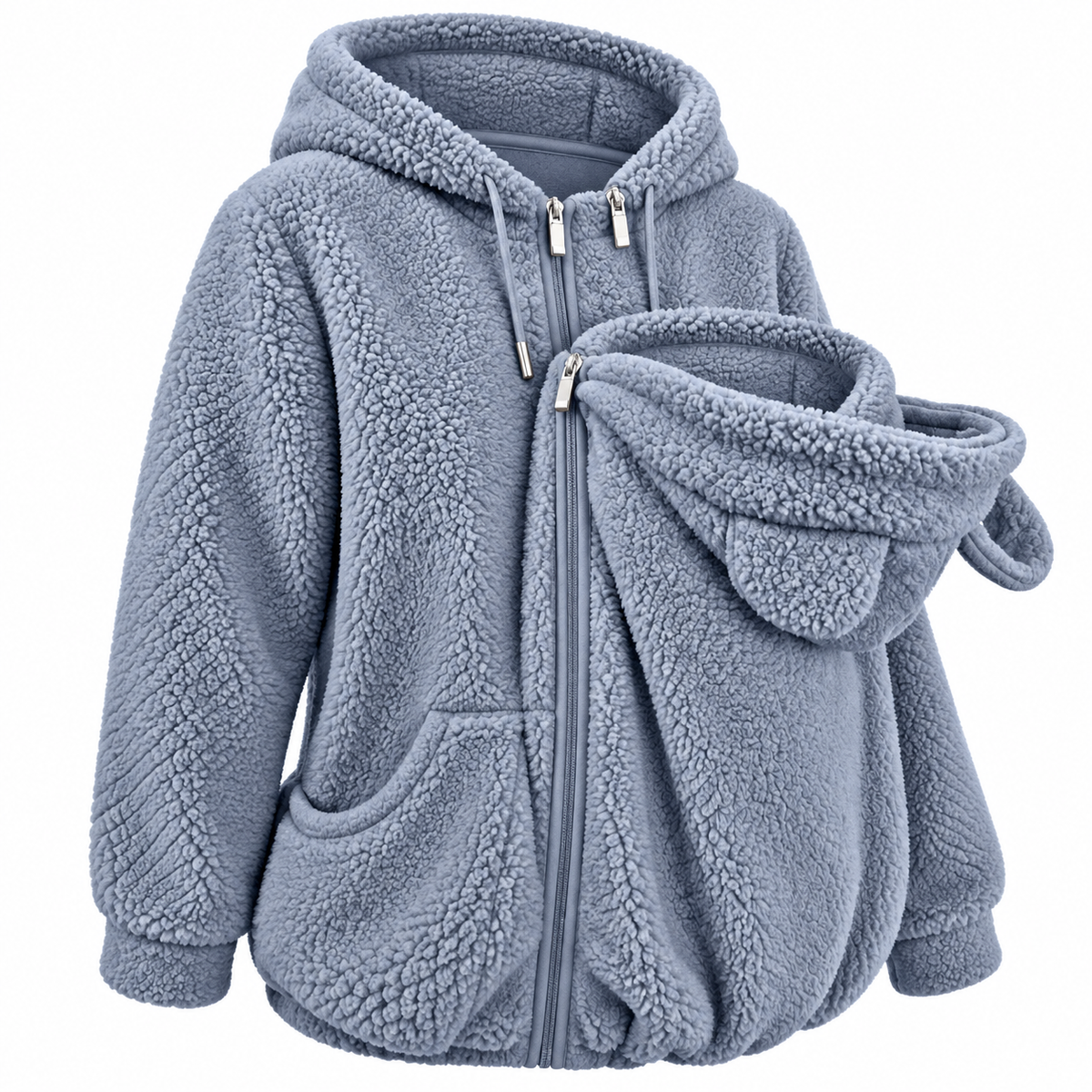 Plush Parent-Child Hoodie with Cozy Front Pouch for Warm Outings
