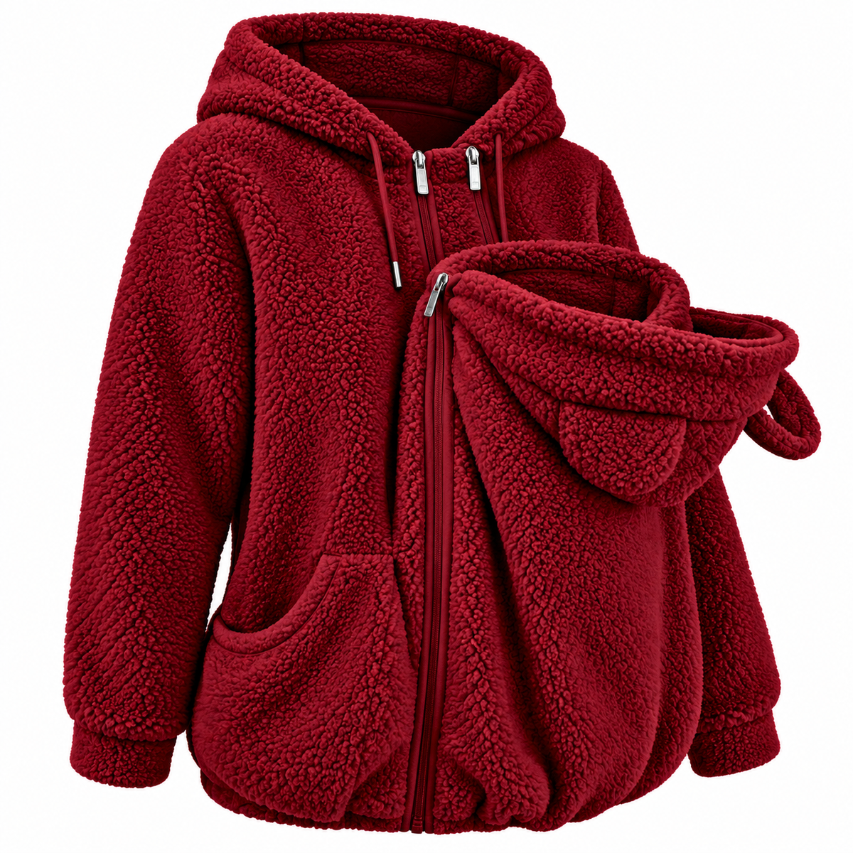 Plush Parent-Child Hoodie with Cozy Front Pouch for Warm Outings
