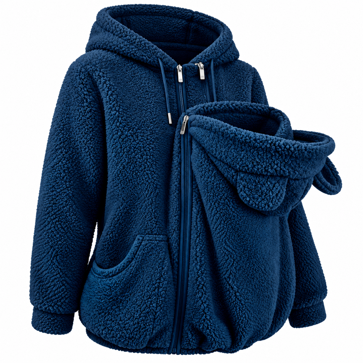 Plush Parent-Child Hoodie with Cozy Front Pouch for Warm Outings