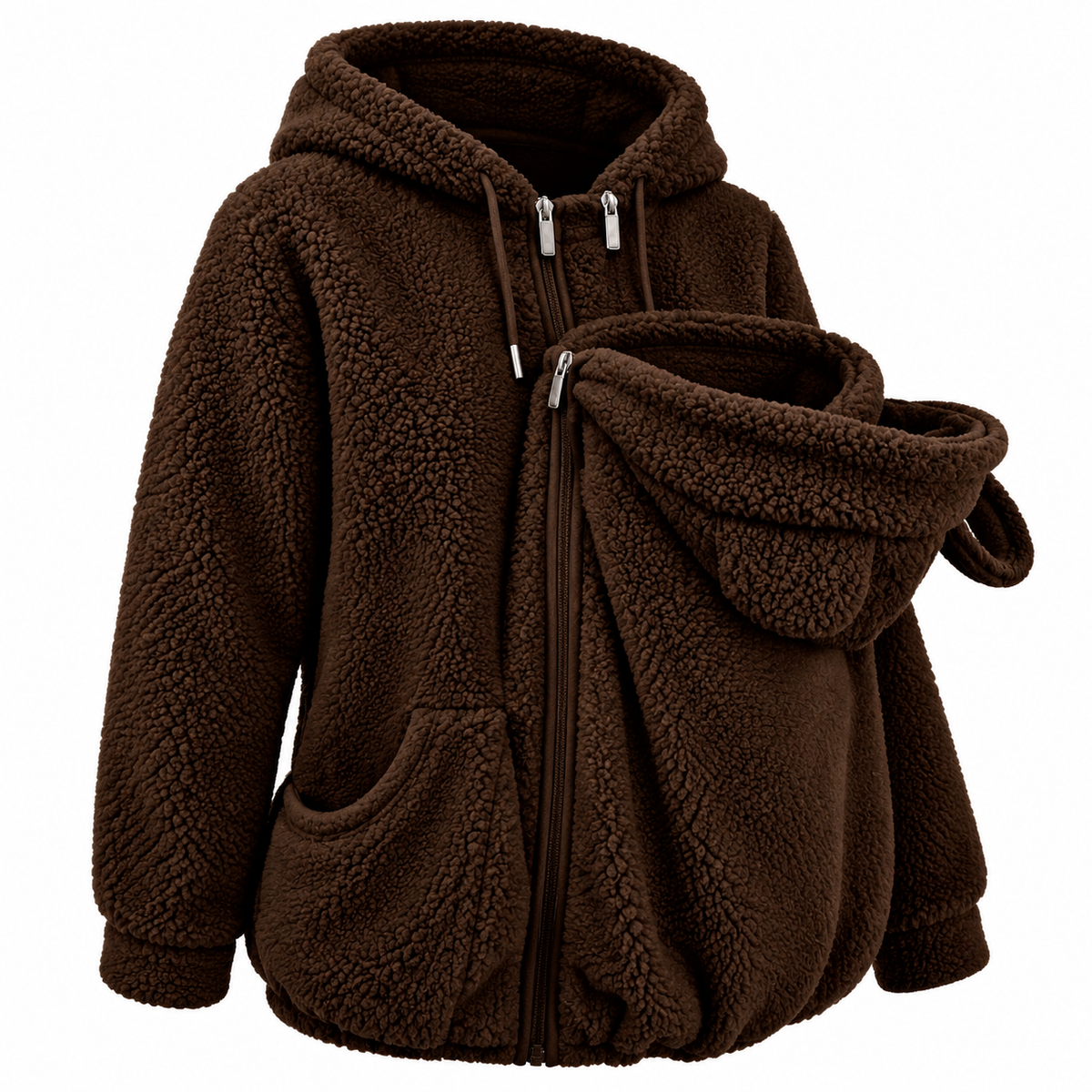 Plush Parent-Child Hoodie with Cozy Front Pouch for Warm Outings