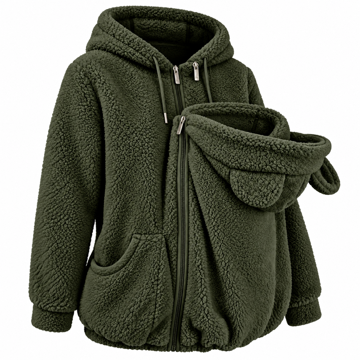 Plush Parent-Child Hoodie with Cozy Front Pouch for Warm Outings