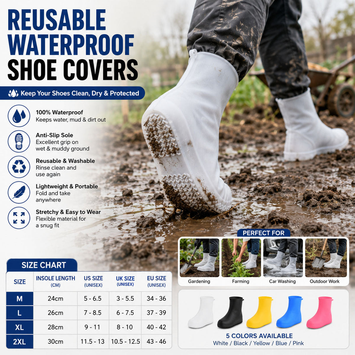 Heavy-Duty Non-Slip Reusable Waterproof Shoe Covers
