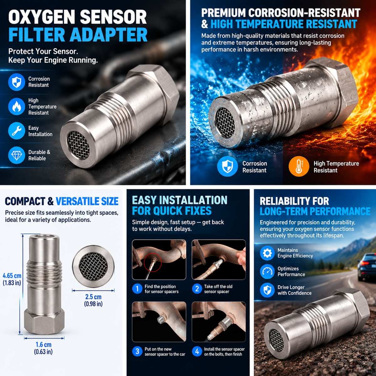 Oxygen Sensor Filter Adapter — Compact & Heat-Resistant