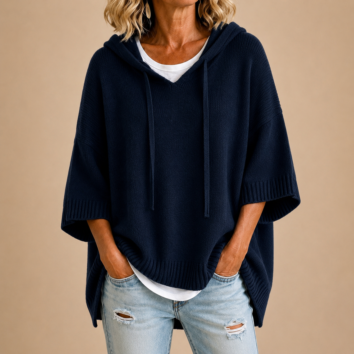 Hooded Knit Poncho