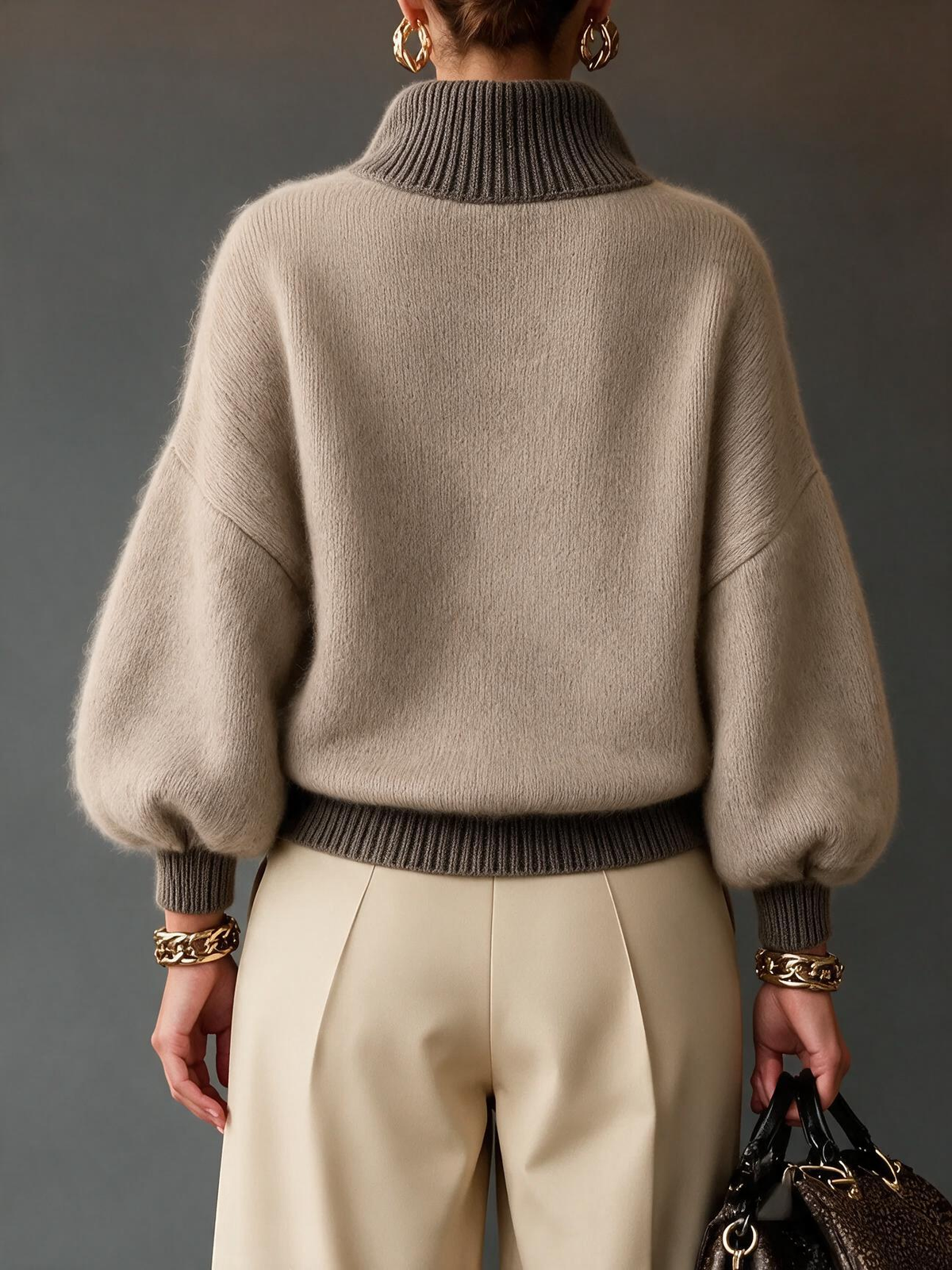 Contrast Quarter Zip Mock Neck Sweater