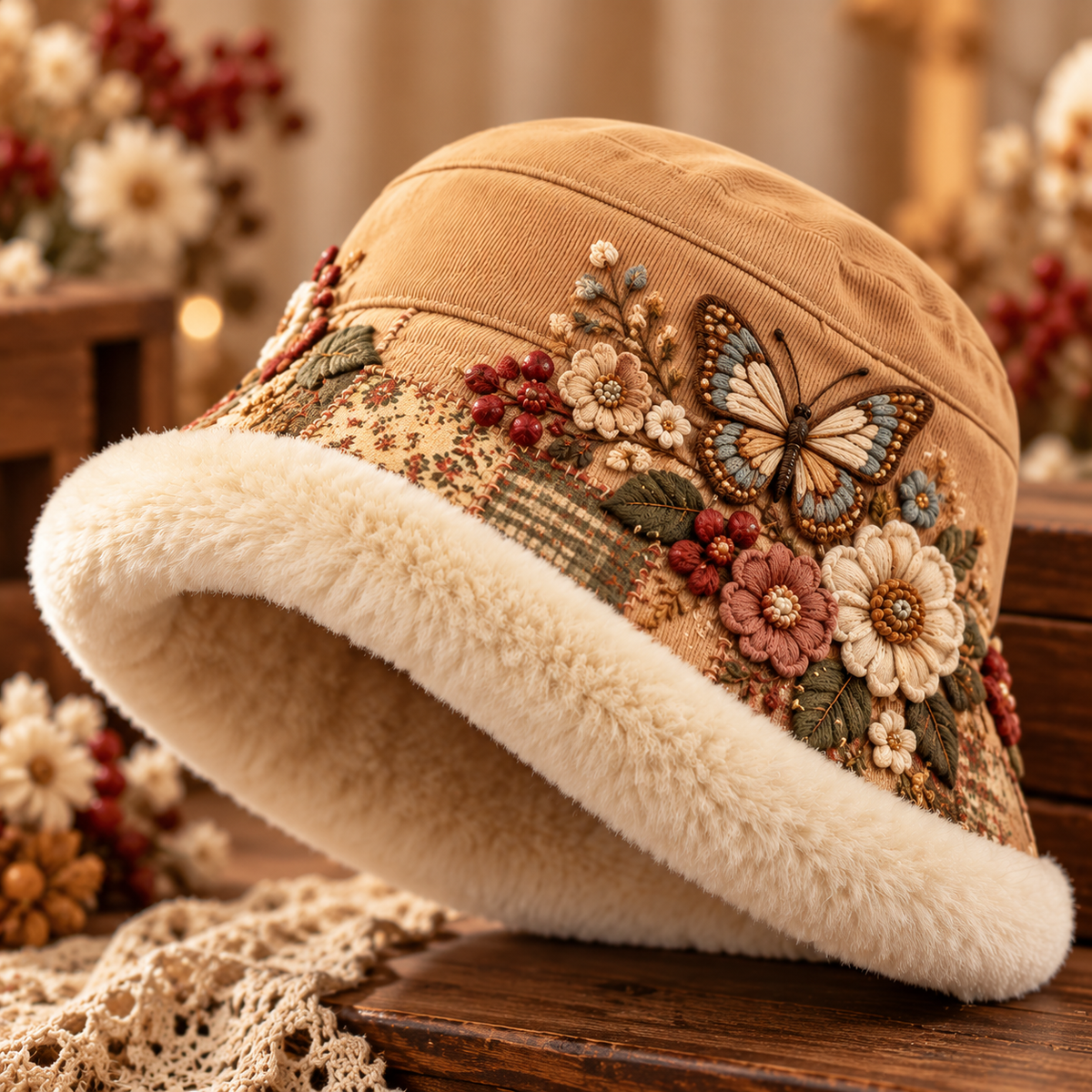 Women's Cozy Plush-Lined Winter Bucket Hat – Floral & Animal Designs