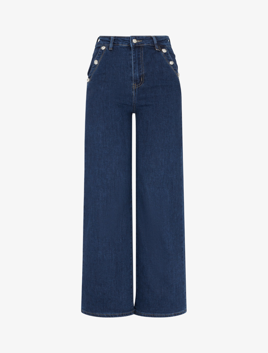 High-Waisted Wide Leg Jeans - Denim Blue