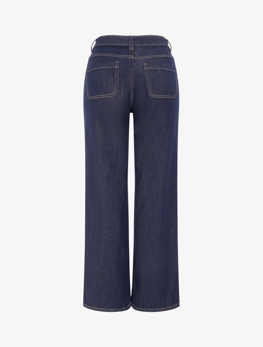 High-Waisted Wide Leg Jeans with Golden Topstitching